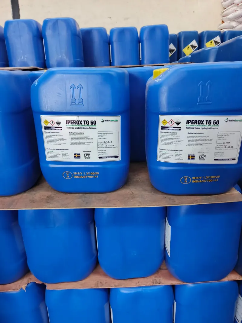Pallets of 30 litre jerricans of technical grade hydrogen peroxide